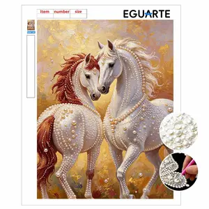 DIY Pearl Painting Kit, Horse Theme Decorative Wall Art, Mosaic Craft Set, Cross Stitch Pattern, Gift for Friends, Home Decoration