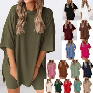 Summer new fashion casual solid color loose women's pajama set