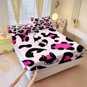 Black / Rose Pink Leopard Pattern Printed Shams 3 Piece Bedding Set with 2 Coreless Pillowcases, Sweet and Cool Girly Style, Full of Personalized Color, Fashionable and Durable, Soft and Comfortable Bedroom Bedding