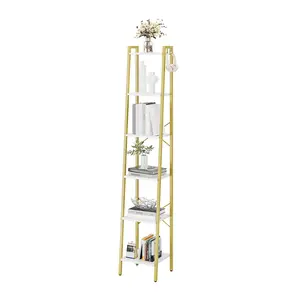Ladder Shelf, Bookshelf Bookcase, Freestanding Corner Storage Shelve with 2 Hooks for Home Office, Living Room, Kitchen, Bedroom, Industrial