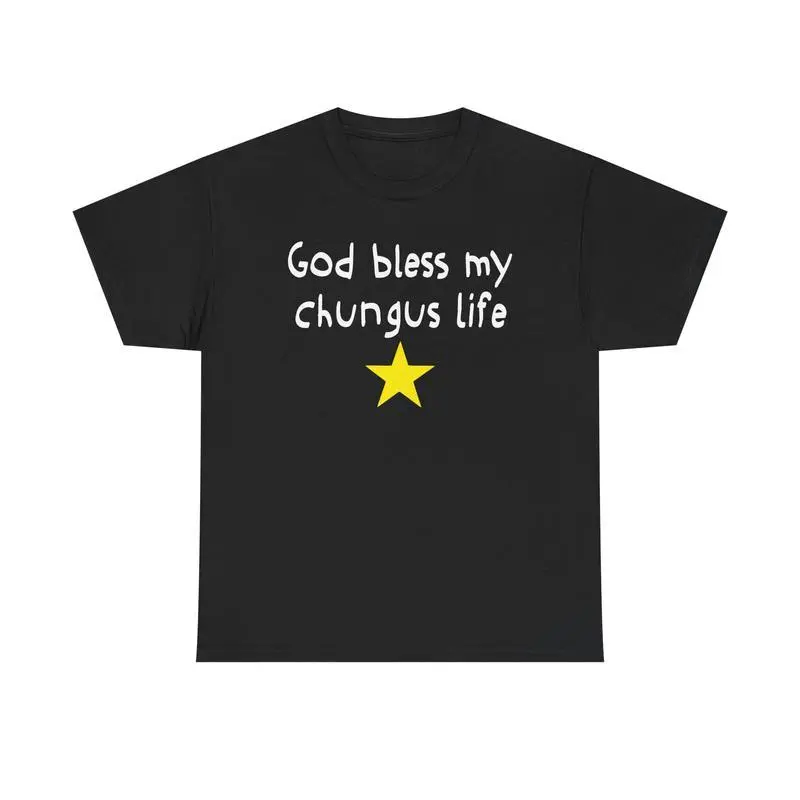 Women's 100% Cotton Round Neck Short-Sleeve Lady T-Shirt - Soft Solid Fabric, God Bless My Chungus Life Graphic Meme Top, Seamless Casual Shirt