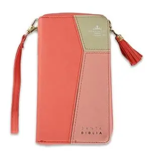 Biblia Chequera para Mujeres RV1960 con indice coral pequeña con lazo y agarradera de mano