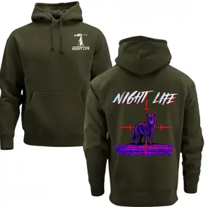 Coyote Night Life Hunting Hoodie - Thermal Camo Predator Sweatshirt Neon Gear - Men's Pullover Gift for Coyote Hunters