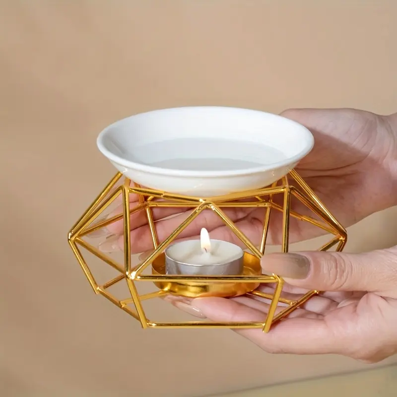1pc Wrought Iron-Ceramic Base Aromatic Therapy Oil Burner, Air Purifying Calming Essential Oil Diffuser Lamp for Home Fragrance, Aromatic Therapy Oil Burners