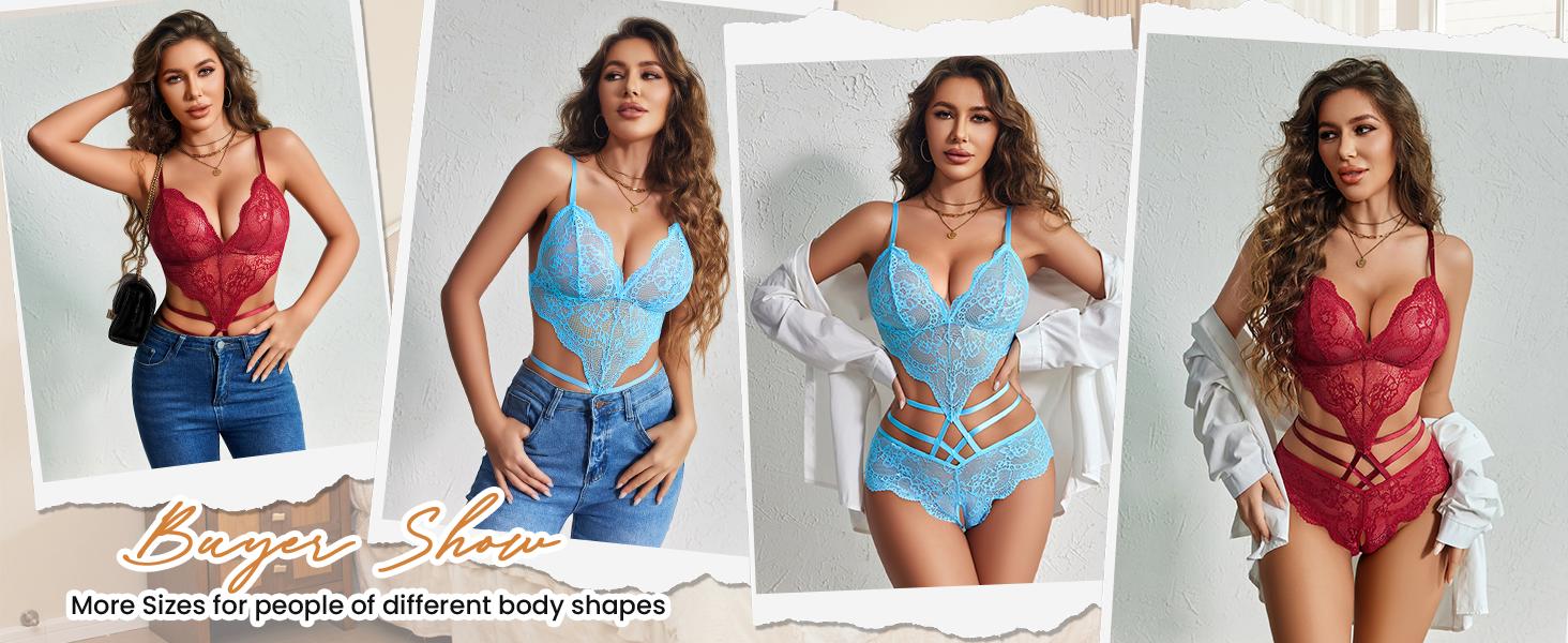Avidlove Women Sexy Lingerie Sheer Lace Bodysuit V Neck Teddy Lingerie One Piece Mini Babydoll Womenswear Womenswear
