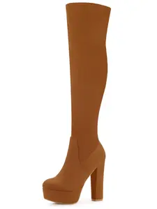 BLISSFUL STEP Platform Chunky Heel Over the Knee Thigh High Boots for Women