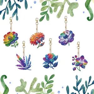 6PCS 2D Flat DIY Diamond Painting Keychain Double Sided Drill Small Crystal Painting Keyrings Diamond Art Kits Glitter Rhinestone Keychains Gift for Friends