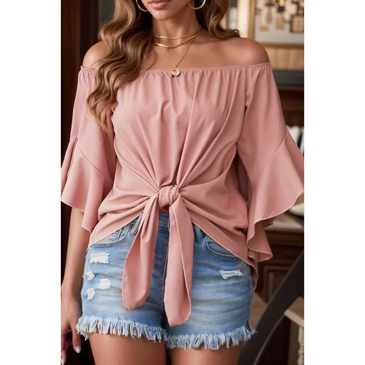 Dilamon Solid Color Three-Quarter Length Sleeve Casual Loose Tube Top