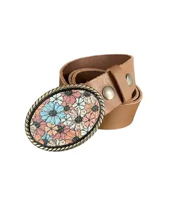 Floral Daisy Leather Belt Buckle, Interchangeable Belt Buckle, Oval Rope Belt Buckle for Women, Nature Inspired, Gift for Her, Fashion Summer Outfit