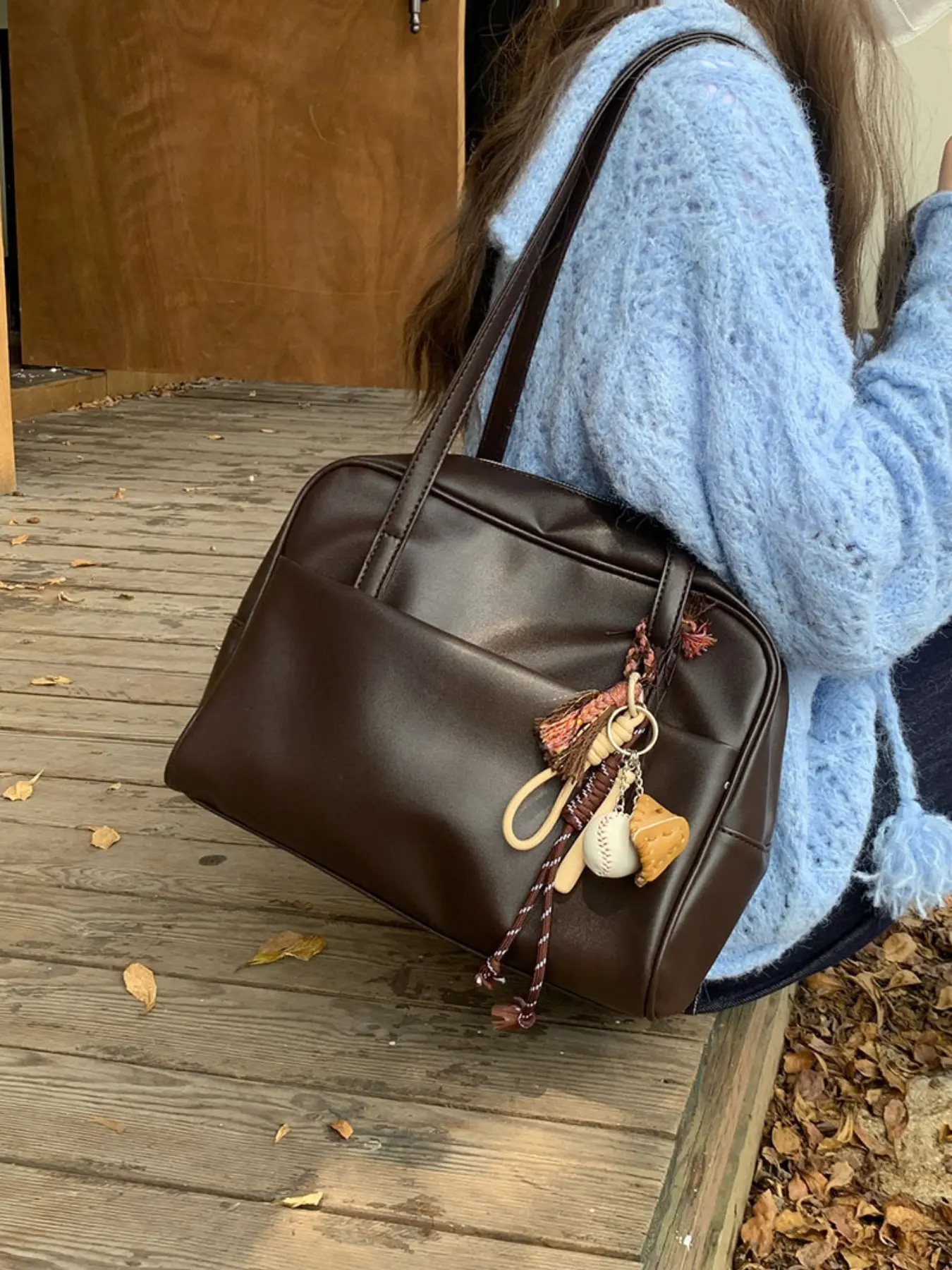 Ladies' shoulder bag, vintage underarm bag, fashionable handbag, large capacity, suitable for work and school, accessories not included, Pu Tote Satchel