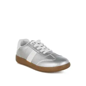 Crossover Lace-Up Metallic Sneaker - Versatile Footwear with Metallic Finish for Everyday Wear