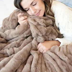MINKY COUTURE Hugs Milk Chocolate Blanket - Soft Plush Blanket for Comfortable Sleep