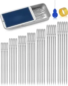 35Pcs Large Eye Sewing Needles, 7 Sizes Stainless Steel Needles for Hand Sewing, Leather, Embroidery, Repair, Quilting- Easy Threading with Threader, Thimble for Crafters, Seniors, Travelers