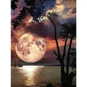 DIY 5D Diamond Painting Kit, Moon Tree Design, Full Round Mosaic Landscape, Rhinestone Embellishment, Ideal for Creative Crafting & Wall Decor