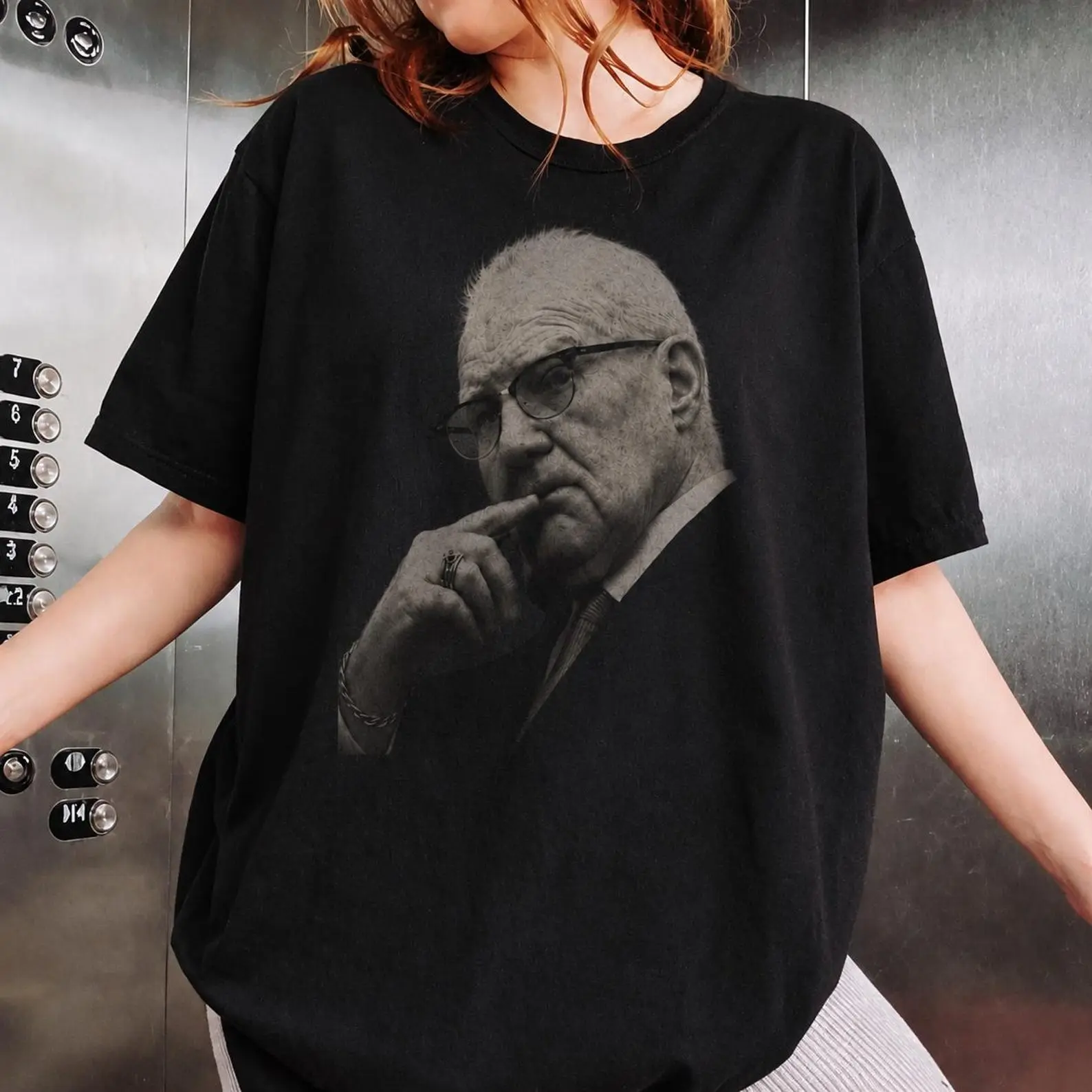 Kevin Reddington Black and White Portrait T-Shirt  Vintage Elderly Man Photo Tee