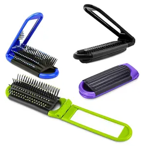 4 Pcs Folding Travel Hair Brush for Purse - 4.25 × 1.49" Small Travel Brush with Mirror and Flexible Nylon Bristles, Set of Lightweight Purse Brushes for Women - Small Hairbrush for Purse
