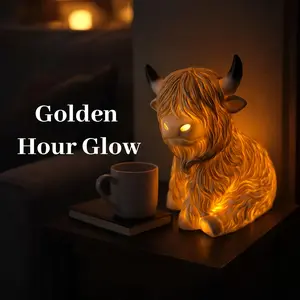 Highland Cow Resin Night Light – Cute Fluffy Cow Table Lamp for Bedroom, Living Room, and Desk Decor, Perfect Birthday or Housewarming Gift for Women and Cow Lovers