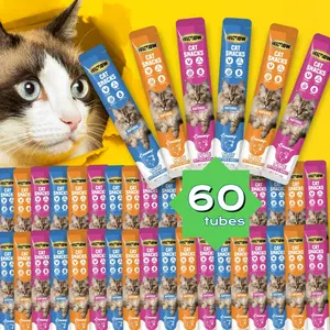 60 Tubes Of cat treats Cat Lickable Snacks,Wet Cat Food, Grain-free, Cream Puree, Packaging Lickable, 0.52 Ounces Per Tube, Three Flavors In Total Chicken Salmon