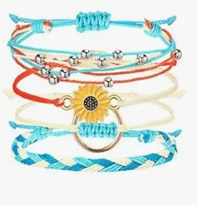 Adjustable Braided Bracelet Set - Handmade Rope with Bead Accents & Sliding Knot Closure for Stacking & Layering - Perfect for Summer, Vacation, Festivals, or Daily Wear