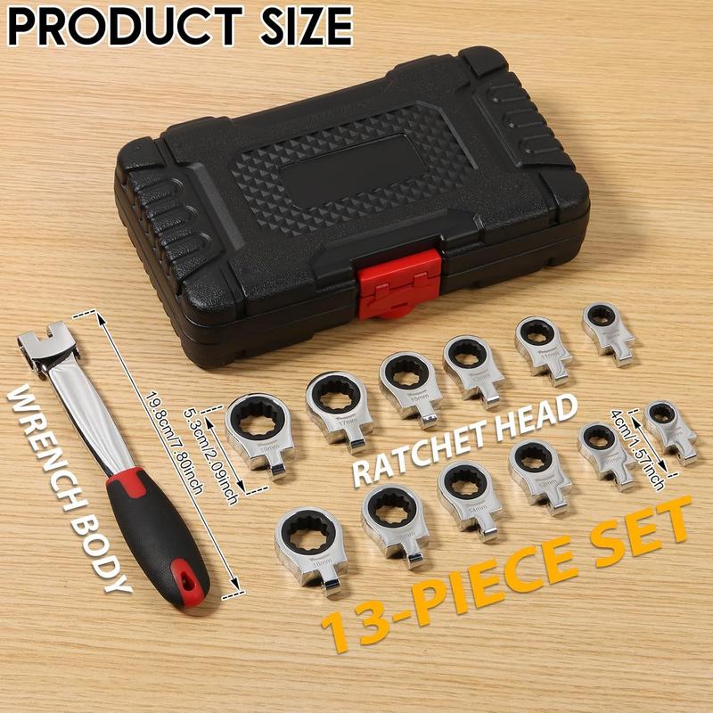 12 in 1 Interchangeable Heads Ratcheting Combination Wrench Set, 8-19mm Metric Flex Head Ratchet Wrench Tool for Mechanic Repair, Tools for Men Gift,Father's Day Gift