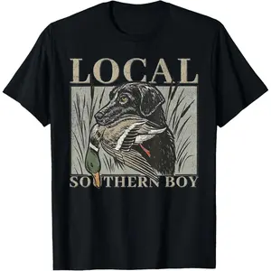 Hunting - themed Short - sleeve T - shirt: Dog, Duck & “Local Southern Boy”