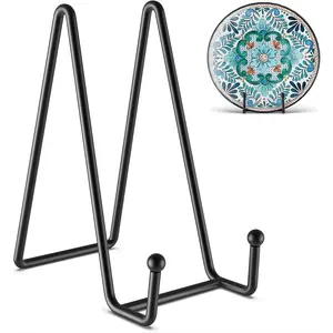 3 Pack 6 Inch Plate Stands for Display Black Metal Tabletop Display Holders for Plates, Photos, Books, Vinyl Records & Platters, Decorative Sturdy Wire Frame Stands for Shelf, Desk & Table Decor