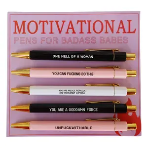 Motivational Letter Pattern Ballpoint Pen Set, 5 Counts/set Creative Funny Slogan Ballpoint Pen, Writing Pen for Office School Student,Dad Gifts, Inspirational Ballpoint Pen