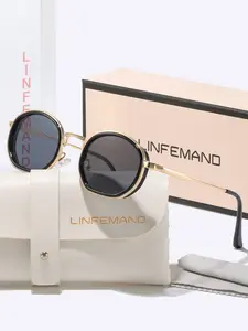 Linfemand Luxury Metal Frame Fashion Sun Protective Sunglasses Uv400, Unisex Small Frame Casual Travel Commute Holiday Gift