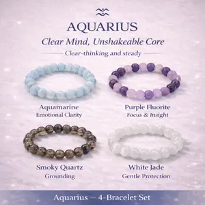 [Quiet Light] Aquarius — Clear Mind, Steady Core — 4-Bracelet Stack for Clear thought. Emotional flow. Grounded calm.