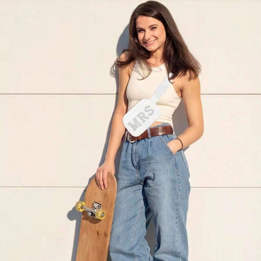 Bride Gifts, Bachelorette Gifts Bride Fanny Pack, Bride To Be Gifts Wedding Day Bachelorette Party Engagement Honeymoon, Pearl Bride Belt Bag White