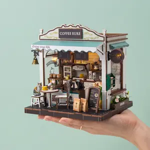 Soothee DIY Miniature House Kit, DIY Book Nook with LED Light | 3D Puzzles for Adults and Teens, Tiny House Building Kits for Bookshelf Decor, Relaxing Gift for Craft Lovers | Cafe Rure