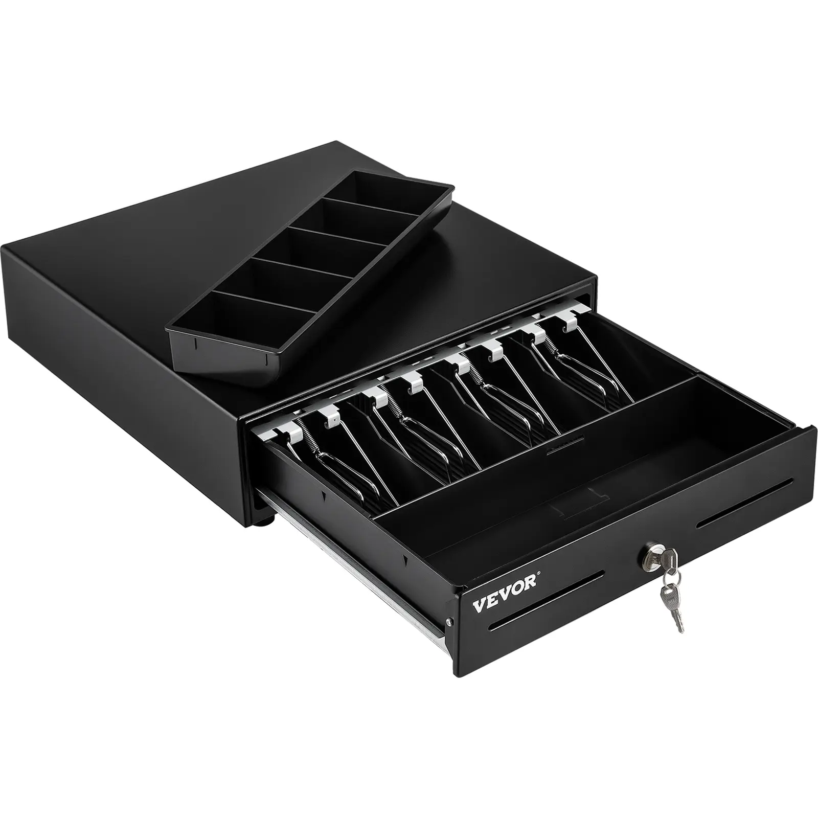 VEVOR Cash Register Drawer, 13\" 2 Unlocking Ways, Fully Removable Design with 4 Bill 5 Coin Cash Tray, 2 Keys Included, Compact Size Cash Registers for Supermarket, Bar, Coffee Shop, Restaurant