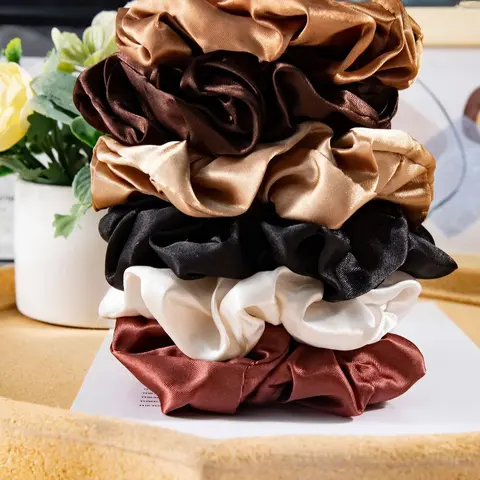 Women's Elegant Solid Color Satin Scrunchies, Wavy Curly Scrunchies, 6pcs/set Casual Simple High Stretch Hair Ties for Women & Girls, Minimalist Vintage Hair Accessories for Party, Daily Hairstyle Decor