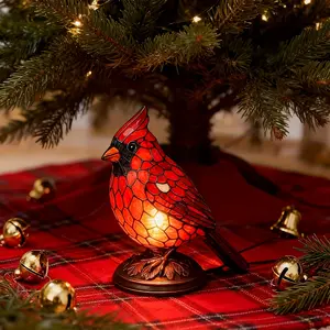 1Pcs New Red Cardinal Resin Night Light – Bright Red & Black Wings, Warm Glow – Perfect for Bedside, Windowsill, Bookshelf – Durable Home Decor – Great Christmas, Thanksgiving, Birthday Gift for Women & Kids