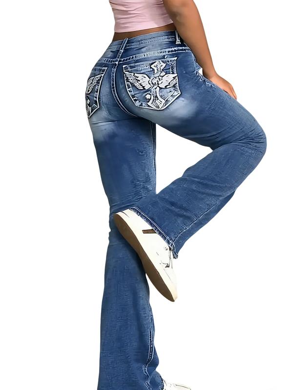 Vintage Aesthetic Wide Waistband Button-Up Fitted Low-Rise Washed Skinny Jeans, Casual Simple Versatile Women's Denim Pants,Casual Distressed Slim Fit Flare Leg Jeans