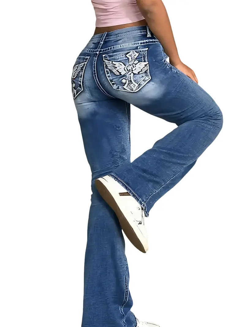 Vintage Aesthetic Wide Waistband Button-Up Fitted Low-Rise Washed Skinny Jeans, Casual Simple Versatile Women's Denim Pants,Casual Distressed Slim Fit Flare Leg Jeans