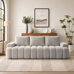 100" Extra Large Curved Front Compressed Sectional Sofa, 3-Seat Cloud-Like Boucle Upholstered Oversized Couch, High Resilience Foam Padding, Compact Compressed Packaging Easy to Ship & Move, Modern Large Curved Sofa for Living Room Apartment