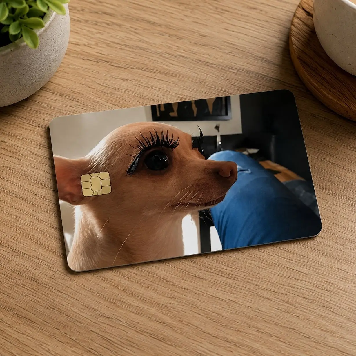 (2pcs per Pack) Funny Eyelash Chihuahua Skin Card Sticker, Cute Dog Vinyl Card Skin Decal, Waterproof Scratch Resistant Card Wrap, Gift for Dog Lovers