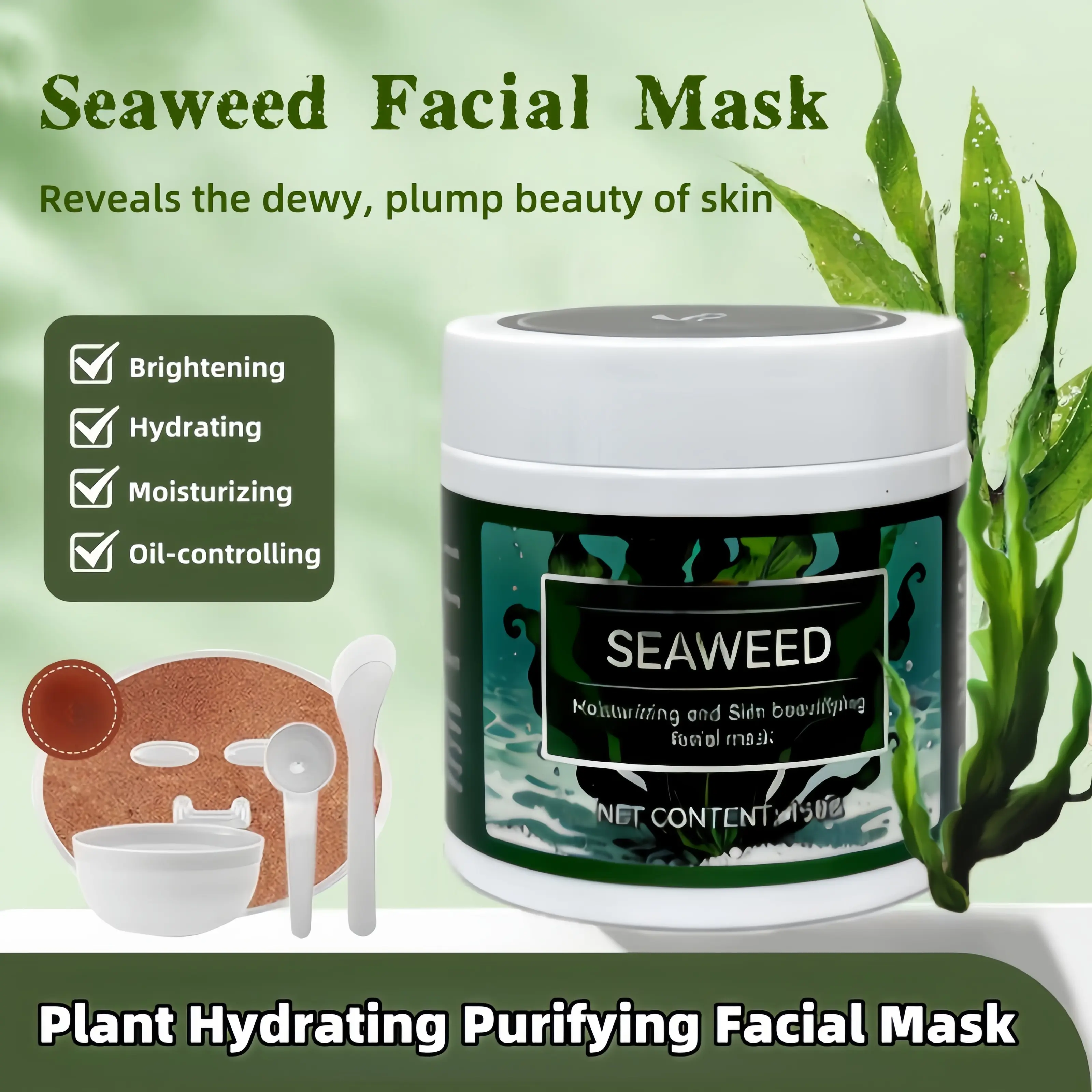 Small Particle Seaweed Mask, Hydrating & Moisturizing, Soften Skin, Collagen Seaweed Facial Mask Moisturizer Moisture Hydrate