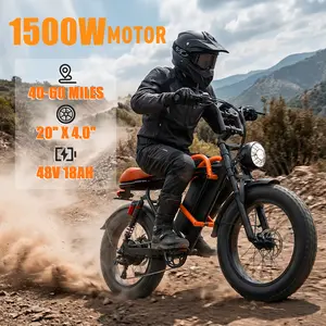 Electric Bike 1500W Brushless Motor 28 MPH 30-50 Miles Range 20" x 4.0" Fat Tires Full Suspension 48V 18Ah Battery LED Lights 7-Speed Gearing