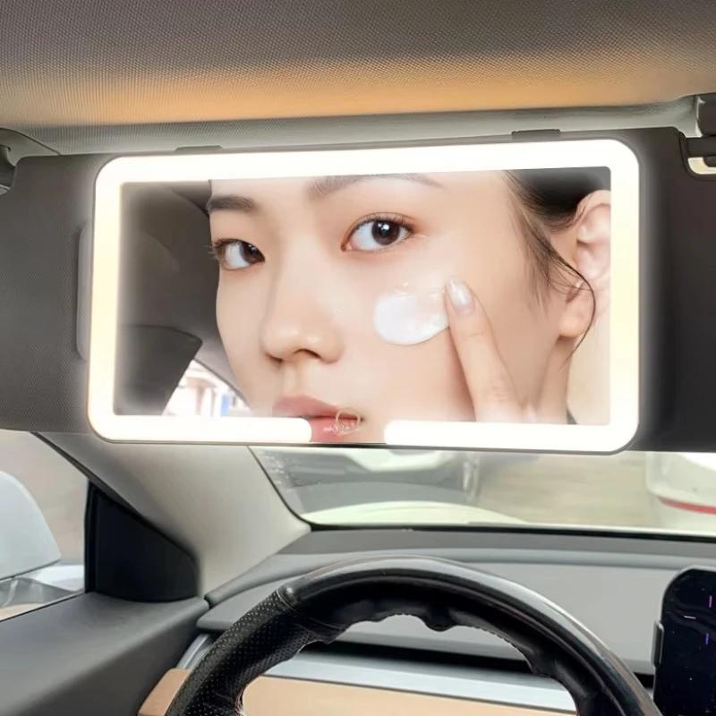 1Pcs Car LED Makeup Mirror Three Gear Adjustment Sun Visor Plate Interior Rear Mirrors Dimmable Touch Screen Car Vanity Mirror