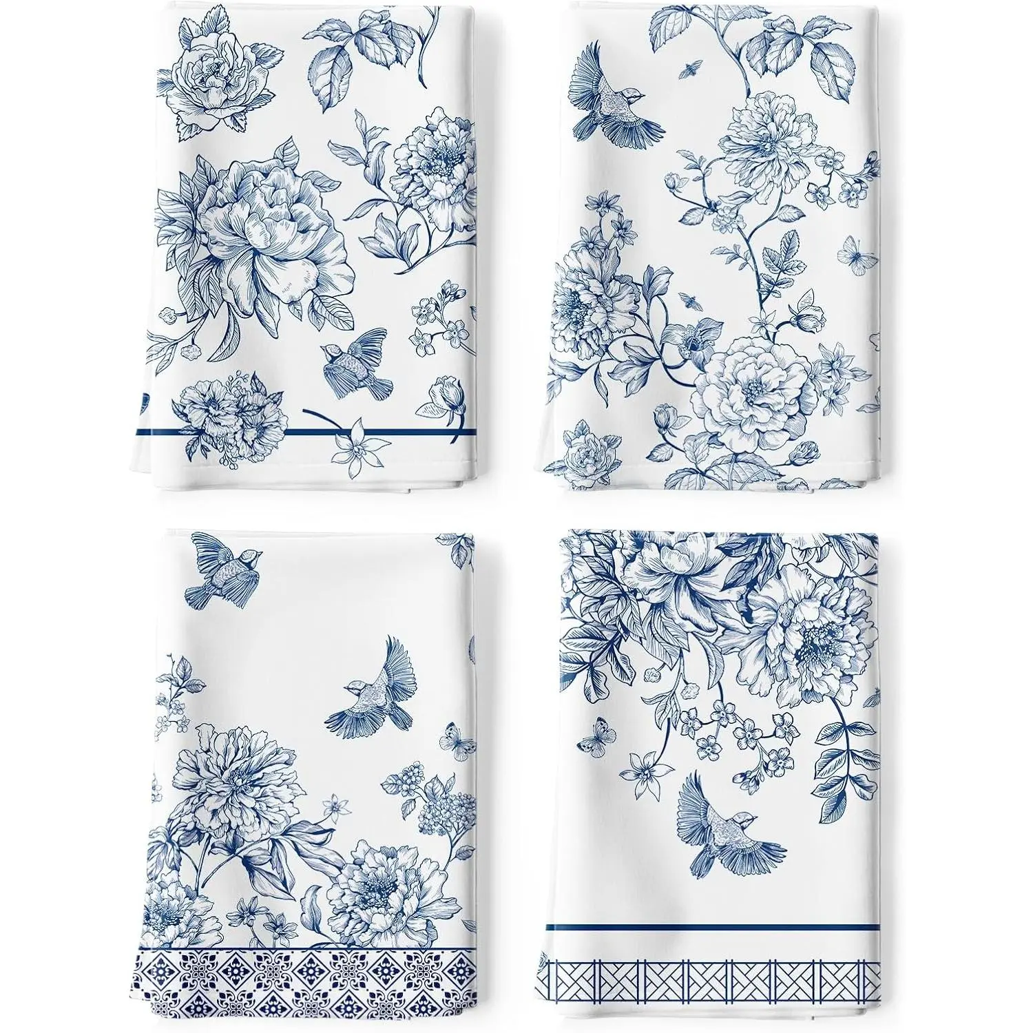 Chinoiserie Floral  Towels, Cotton Kitchen Towel 18.9 x 27.5 inch, Quick Drying Dish Cloth for Party Anniversary Holiday Decoration Housewarming Gifts