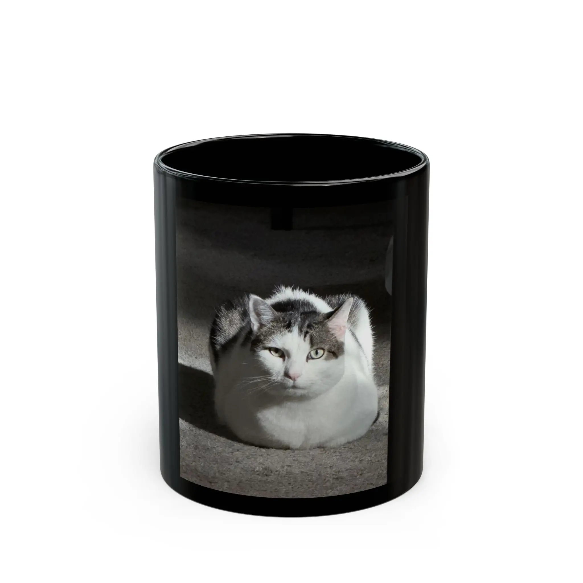 Loafing Cat Photo Mug | Black Ceramic Coffee Cup