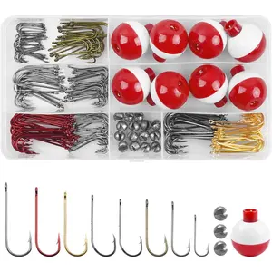 Fishing Hooks Bobbers Tackle Kit Beginners Equipment, 215 count Organized Fishing Tackle Box Include Fishing Bobbers, Hooks, Sinker Weights, Starter Kit for Artificial and Live Baits Trout Panfish