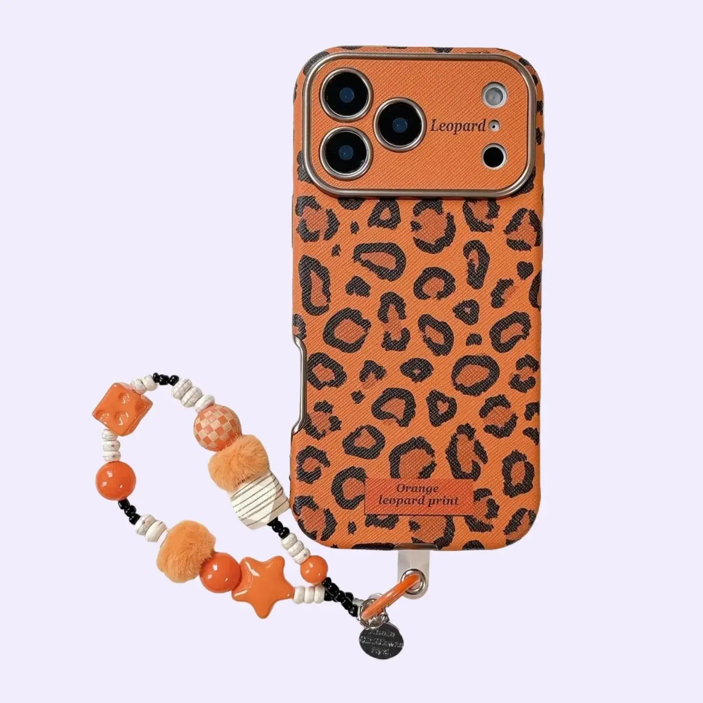 TPU Customized Shockproof Cellphone Case with Orange Leopard Print Bracelet, Orange Bottom White Polka Dot, Extra Large Window & Screen Protector - Casing, Cover for iPhone 17 Pro Max, 16 Pro Max, 15, 14 (IP 14-17 Models) Mobile Accessories