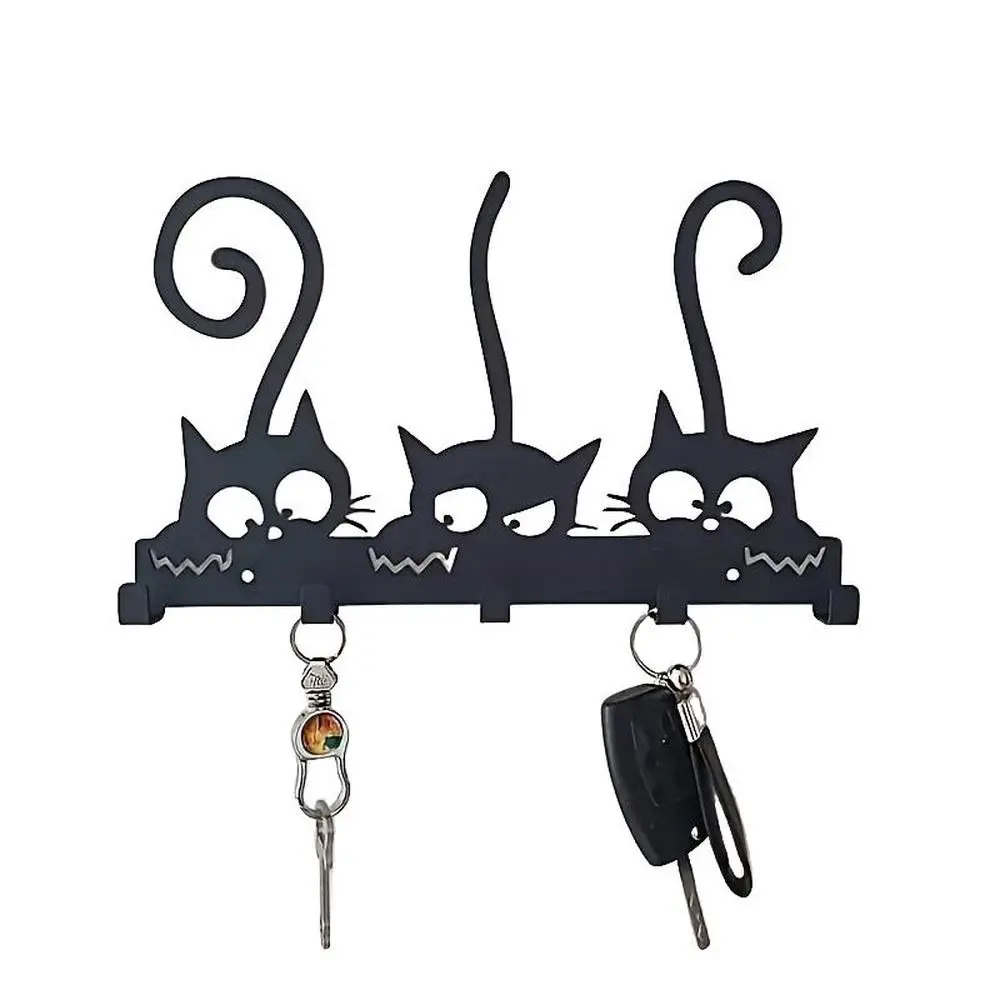 1pc Metal Cat Key Hook, Key Holder, Rust-Resistant Iron Keychain with 5 Decorative Hooks, Metal Organiser Hooks, Wall-Mounted Organizer for Keys, Hats, Towels
