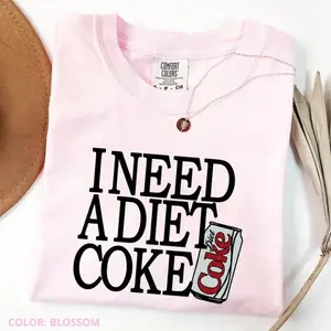 Comfort Colors Women’s Retro Diet Coke T-Shirt, Funny Quote Graphic Tee, Soft Crewneck Casual Top for Everyday Wear, Vintage Soda Lover Outfit - HARSIN