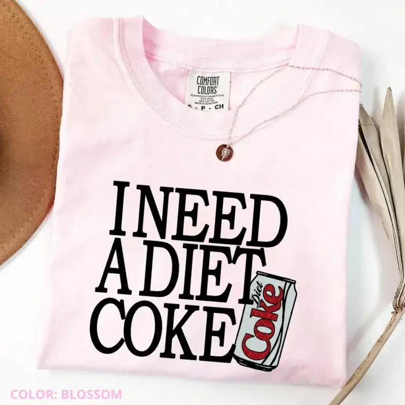Comfort Colors Women’s Retro Diet Coke T-Shirt, Funny Quote Graphic Tee, Soft Crewneck Casual Top for Everyday Wear, Vintage Soda Lover Outfit - HARSIN