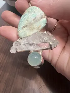 Authentic Blue Aragonite, Clear Quartz, & Blue Chalcedony Pendant - set in 925 Sterling Silver