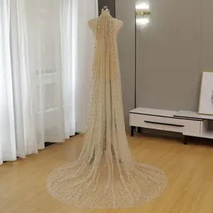 Celestial Champagne Gold Wedding Veil | All-over Shimmering Star Sequins & Glitter Tulle | Cathedral Length